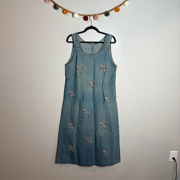 Vintage Dresses & Skirts - Vintage denim floral embroidered maxi dress